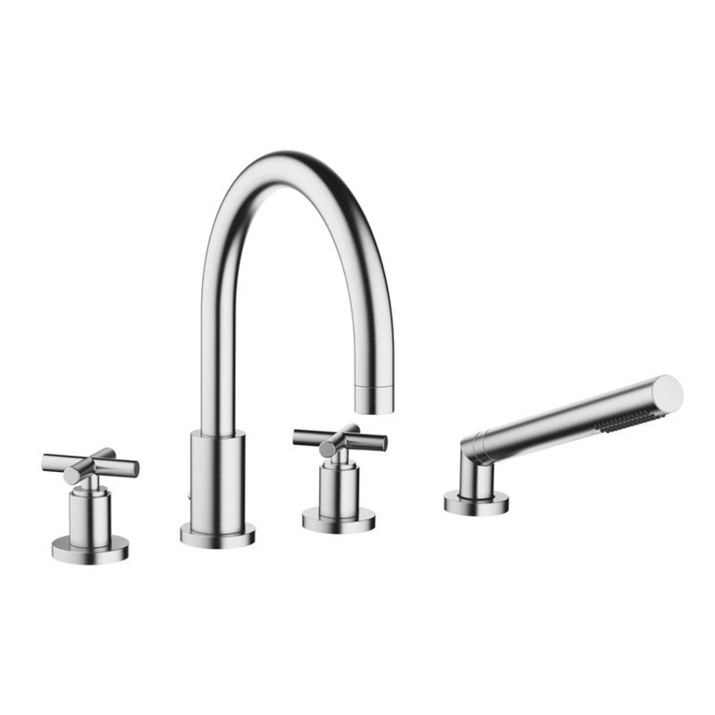 Tub Filler TARA Mixer for Deck Mount with Handshower 2 Cross Brushed Chrome