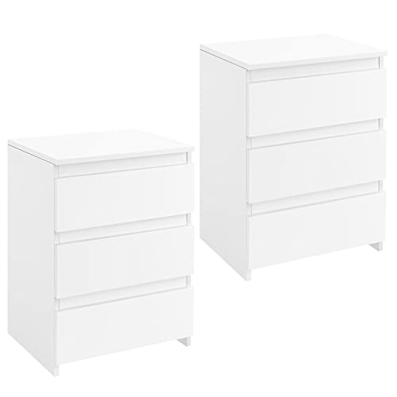 Yaheetech Set da 2 Comodini Camera da Letto Moderni Comodino Bianco Mobiletto con 3 Cassetti Tavolini Cassettiera Tavolino Laterale in Legno MDF per Soggiorno Salotto 45 x 35 x 60,5 cm