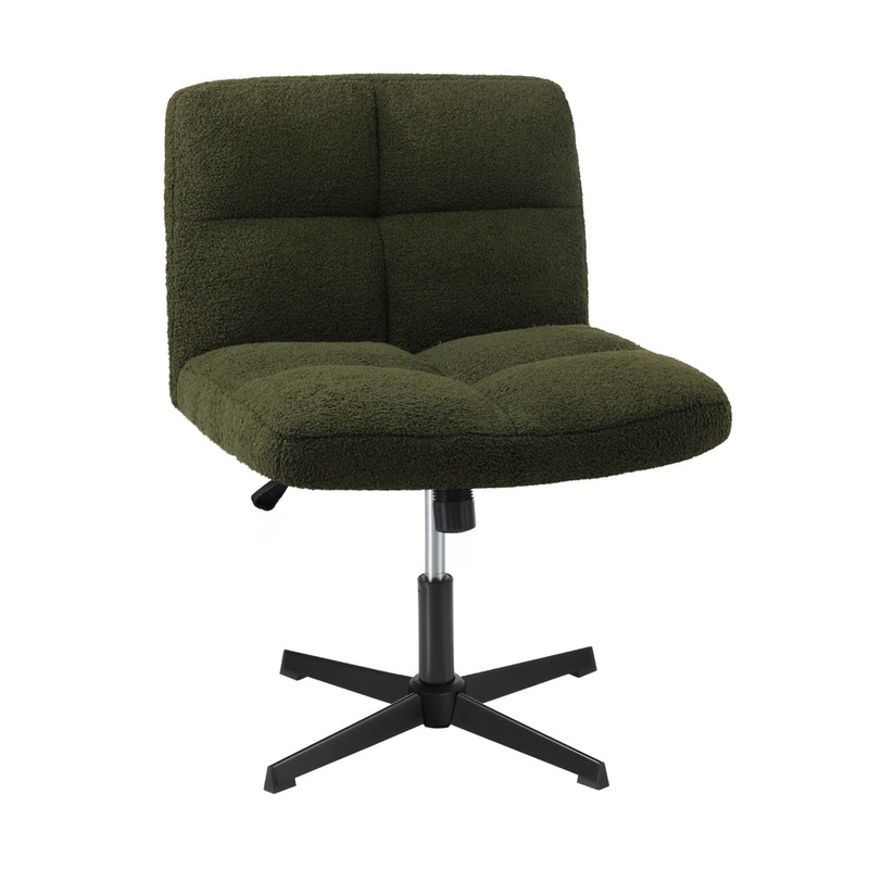 Armless Office Chair Wide Seat No Wheels Boucle Green
