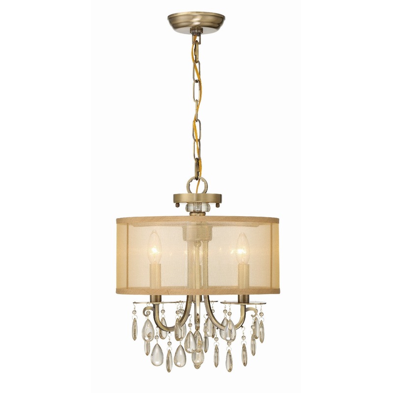 Crystorama 5623-AB Hampton Three Light Mini Chandelier Antique Brass