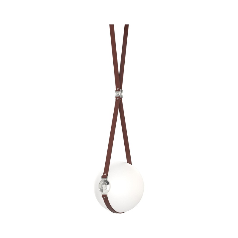 Derby Small LED Pendant Black Polished Nickel with British Brown Leather Non-Branded Plate
