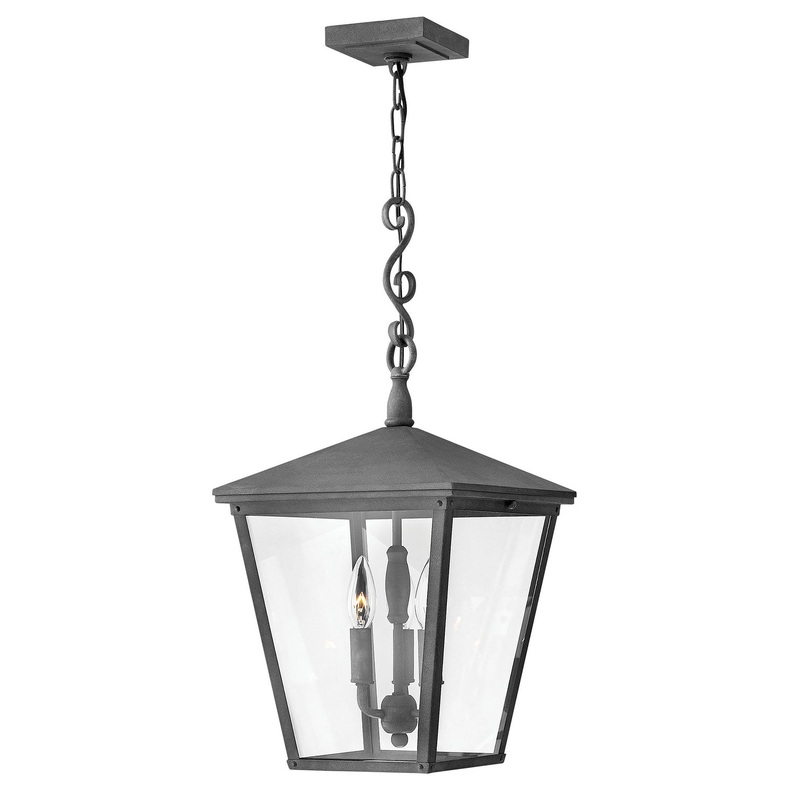 LED Hanging Lantern from the Trellis Collection in Aged Zinc Finish by Hinkley