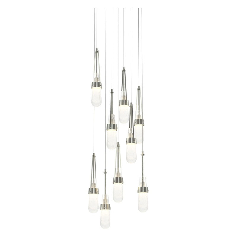 Link 9-Light Blown Glass Pendant Sterling Clear Bubble Glass (YG)
