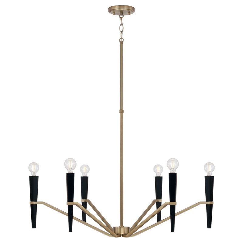 Six Light Chandelier from the Enzo Collection in Aged Brass and Black Finish by Capital Lighting