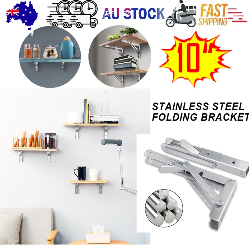 10″Stainless Steel Folding Table Bracket Shelf Bench 200kg Load Heavy Duty