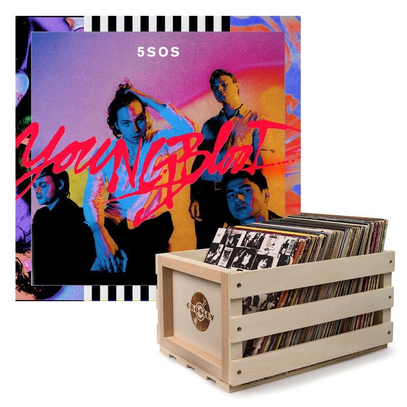 Crosley Record Storage Crate & 5 Seconds Of Summer Youngblood – Vinyl Album Bundle