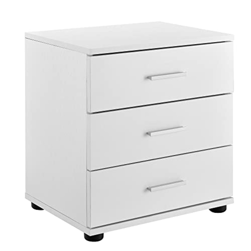 [en.casa] Comodino da Letto Elegante Bianco 3 x cassetti truciolato