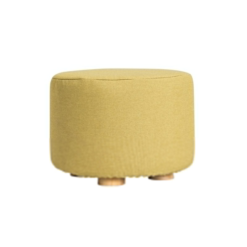 Fabric Ottoman Round Wooden Leg Foot Stool – MUSTARD YELLOW
