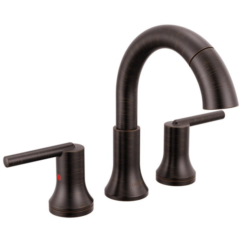 Lavatory Faucet Trinsic Widespread 4-16 Inch Spread 2 Lever ADA WaterSense Venetian Bronze Pull Down 1.2 Gallons per Minute