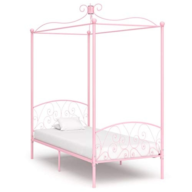 SKM Letto a Baldacchino Rosa in Metallo 100×200 cm