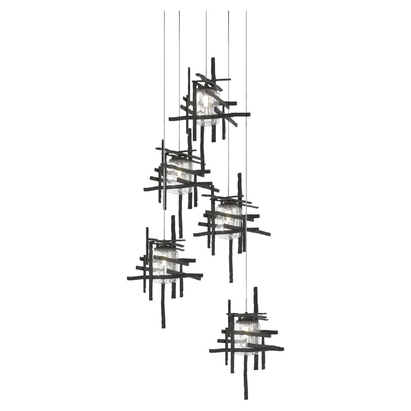 Tura 5-Light Seeded Glass Pendant Black