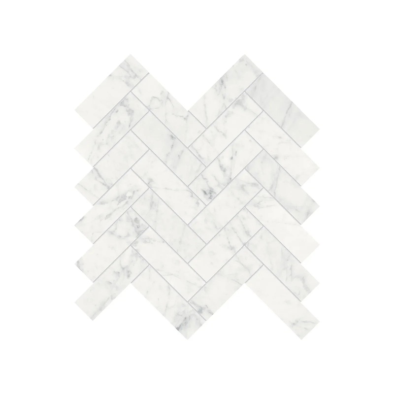 1.25″ x 4″ Eterna Bianco Herringbone Polished Marble Mosaic 1 Sheet = .89 Sqft