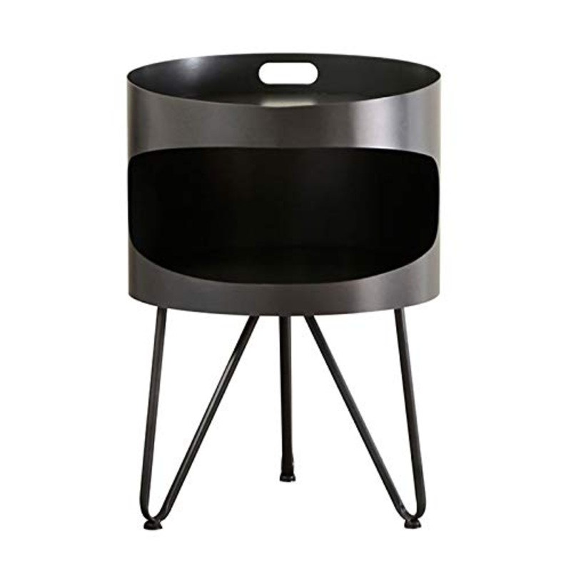 Bedside Tables Tavolino da caff Rotondo Piccolo Comodino in Metallo Doppio Strato Soggiorno Camera da Letto Espositore per La Casa Mobili Semplici, 40X58CM(Color:Grigio Scuro)
