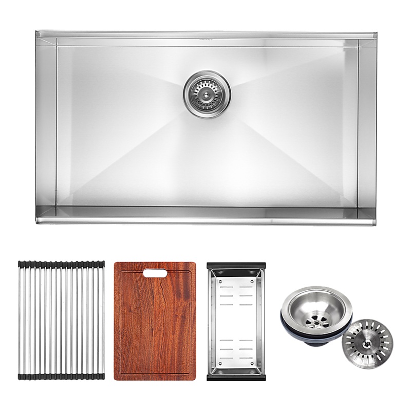 BRIENZ 32-inch Nano Workstation Ledge Undermount 16 Gauge Stainless Steel Kitchen Sink Single Bowl