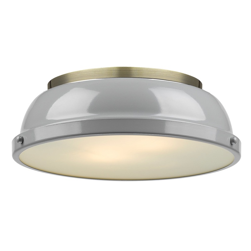 Duncan 14″ Flush Mount in Aged Brass with a Gray Shade