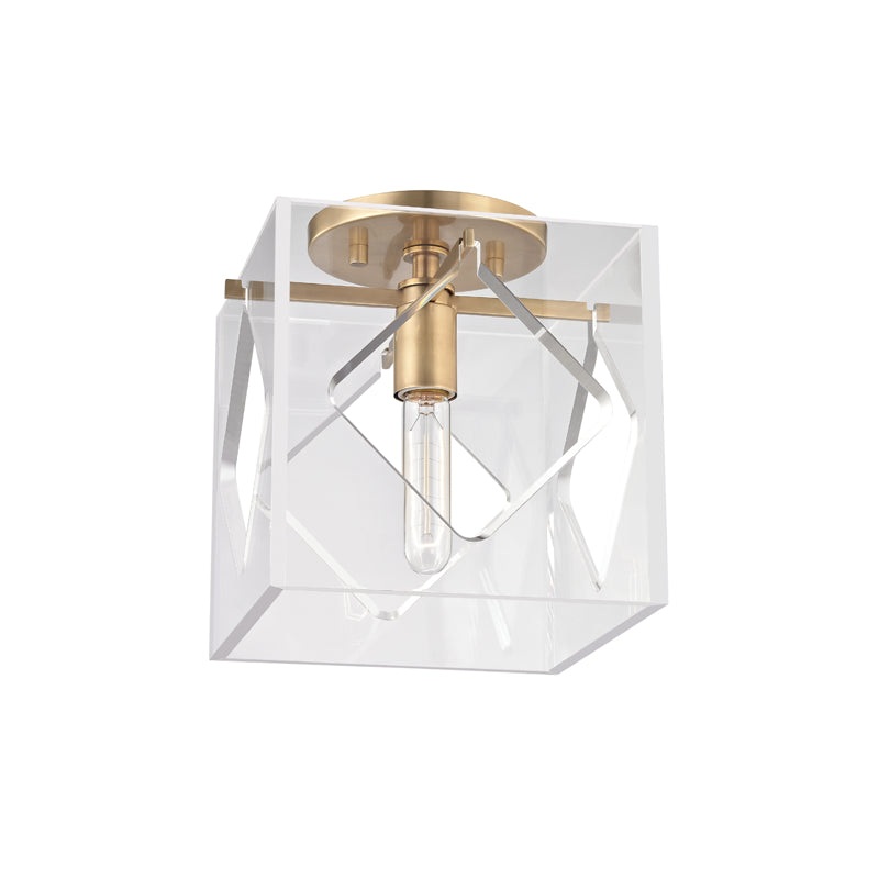 One Light Flush Mount from the Travis Collection in Aged Brass Finish by Hudson Valley