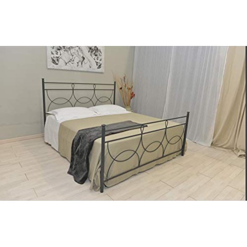 Sedam Srl Letto Matrimoniale, Ferro BATTUTO, Modello Marianne, 100% Made in Italy (Antracite)