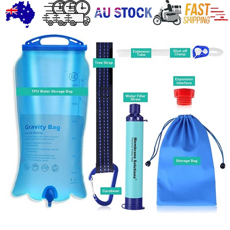 Survival Portable Water Purifier Filter Straw Gravity Water Filtration System 3L