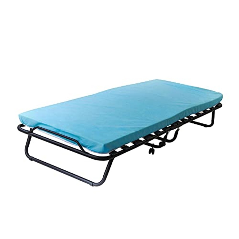 AVANTI TRENDSTORE – Branda – letto per ospiti, pieghevole e su rotelle, in metallo nero e doghe di legno, con materasso in schiuma incluso. Dimensioni letto: LAP 80x35x190 cm