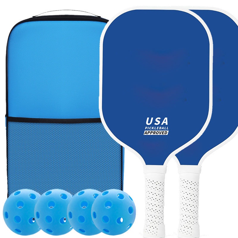 Blue Fiberglass Pickleball Paddle Set – 2 Minimalist Paddles, 4 Balls, and Carry Bag for Outdoor Play