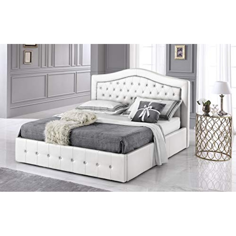 Dafne Italian Design Letto matrimoniale contenitore bianco, testiera imbottita trapuntata. – cm. 174 x 210 x 120 per materasso 160×90