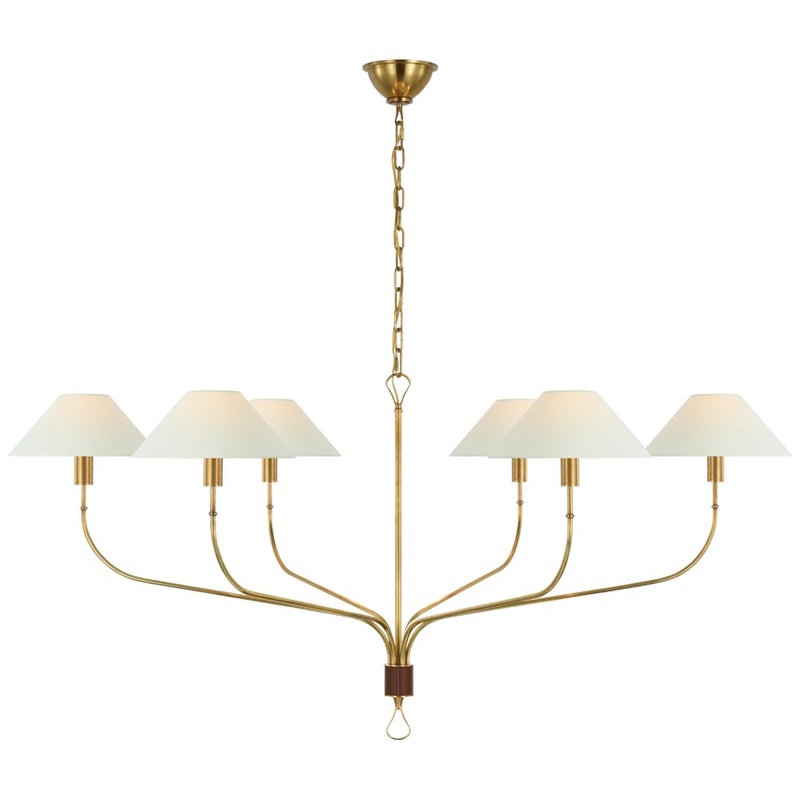 LED Chandelier from the Griffin Collection in Hand-Rubbed Antique Brass And Saddle Leather Finish by Visual Comfort Signature