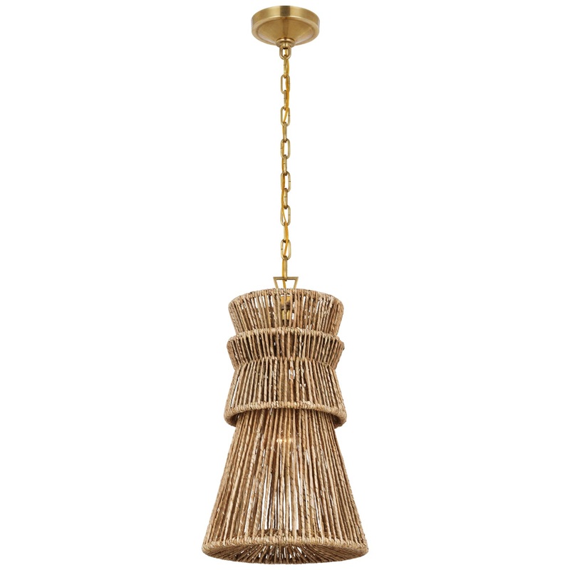 LED Pendant from the Antigua Collection in Antique-Burnished Brass And Natural Abaca Finish by Visual Comfort Signature