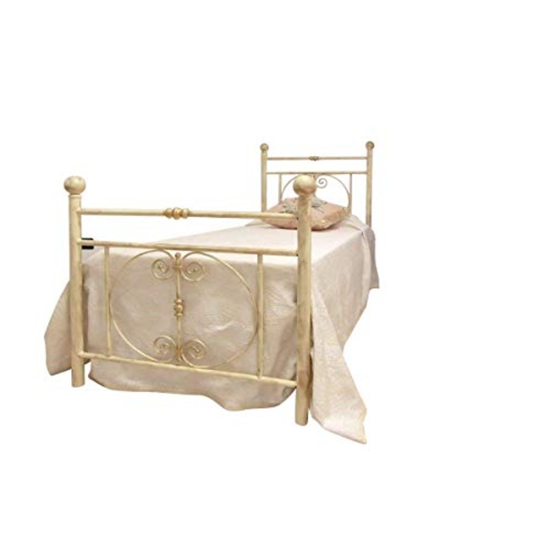 Letto Singolo, in Ferro BATTUTO, Modello Mimosa, Vari Colori Disponibili, 100% Made in Italy (Avorio, Sfumature Oro)