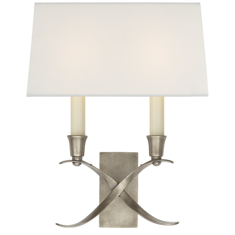 Two Light Wall Sconce from the Cross Bouillotte Collection in Antique Nickel Finish by Visual Comfort Signature