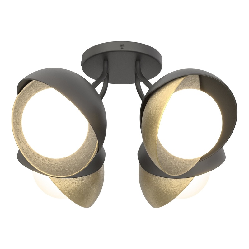 Brooklyn 4-Light Double Shade Semi-Flush Black Modern Brass