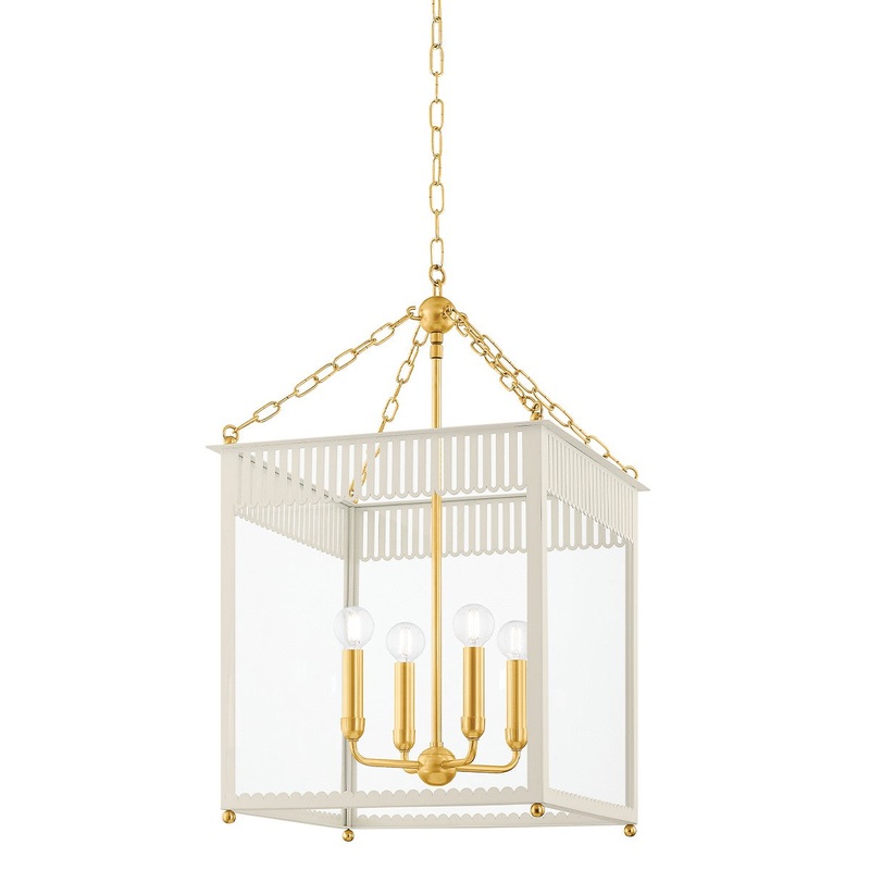 Four Light Lantern from the Rosalie Collection in Aged Brass/Soft Cream Finish by Mitzi