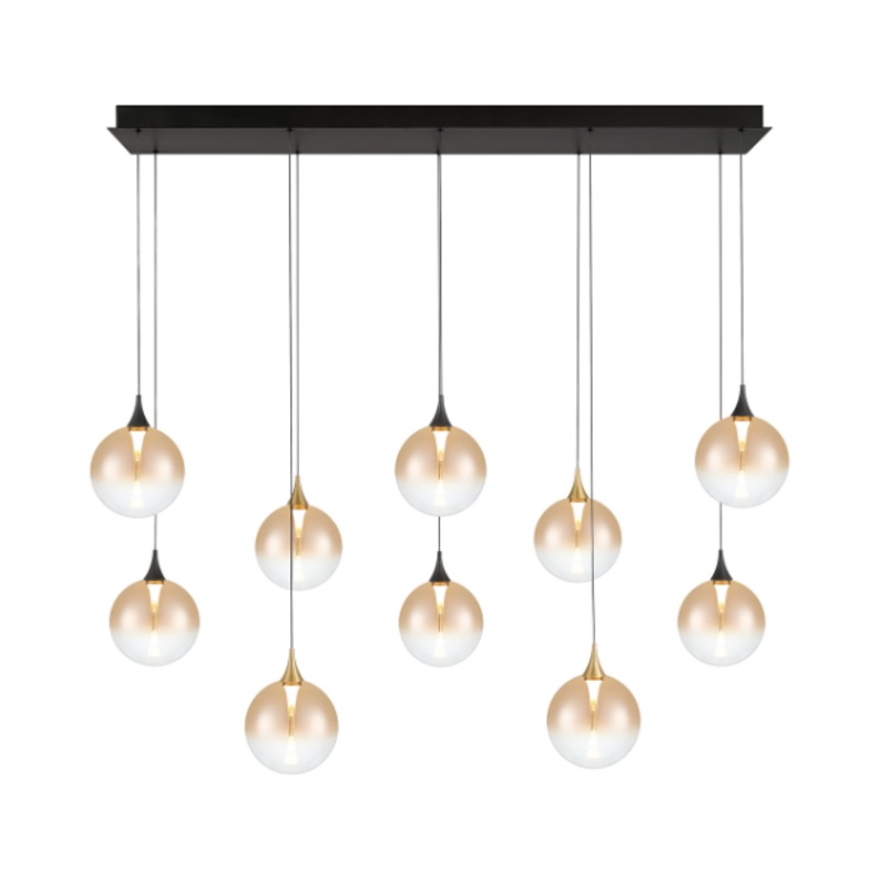 Iissa 10-Light 47″ Chandelier Gold-Black Amber Glass