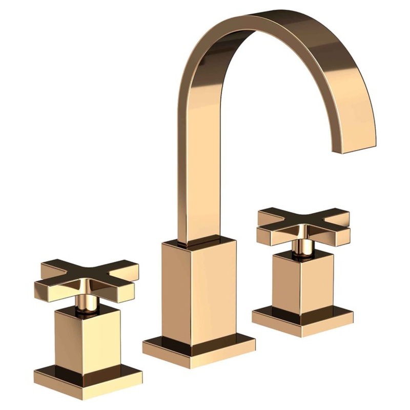 Lavatory Faucet Secant Widespread 8 to 20 Inch Spread 2 Cross ADA French Gold PVD 1.2 Gallons per Minute Brass Spout Height 6-3/4 Inch