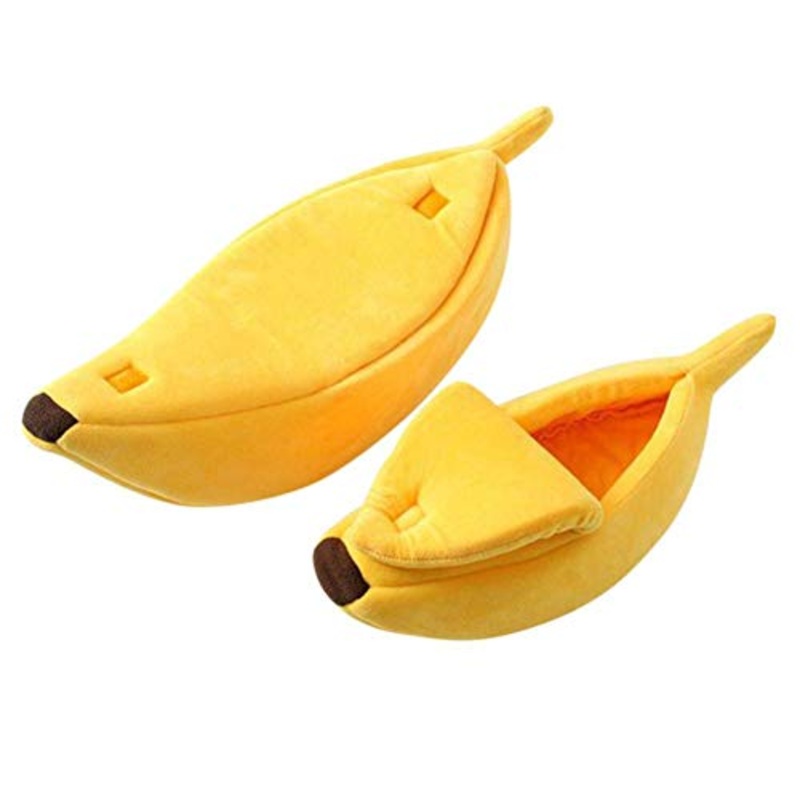 Letto per animali domestici piccolo a forma di banana soffice caldo morbido peluche letto traspirante letto per gatti a banana grande cestino in tessuto confortevole nido per animali # W-Giallo, S, Stati Uniti