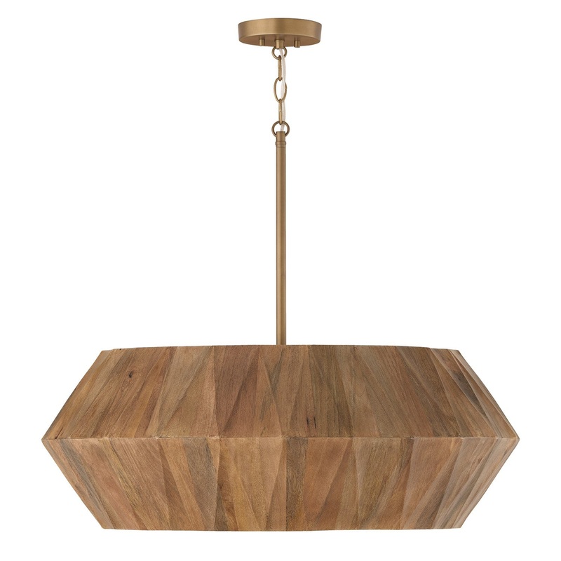 Six Light Pendant from the Nadeau Collection in Light Wood and Patinaed Brass Finish by Capital Lighting