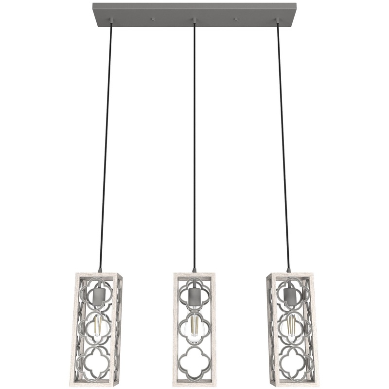 Three Light Linear Cluster from the Gablecrest Collection in Distressed White Finish by Hunter