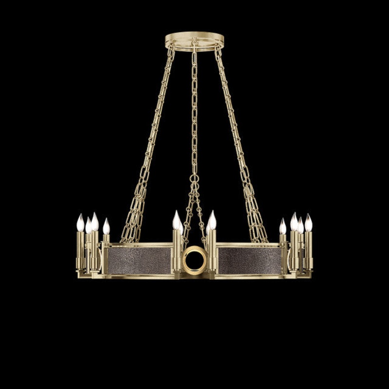 Mirage 35.75″W Round Chandelier Soft Gold Leaf/Brass/Pebble