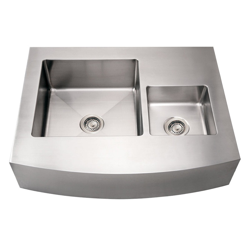 Noah’s Collection Brushed Stainless Steel Commercial Double Bowl Sink with an Arched Front Apron