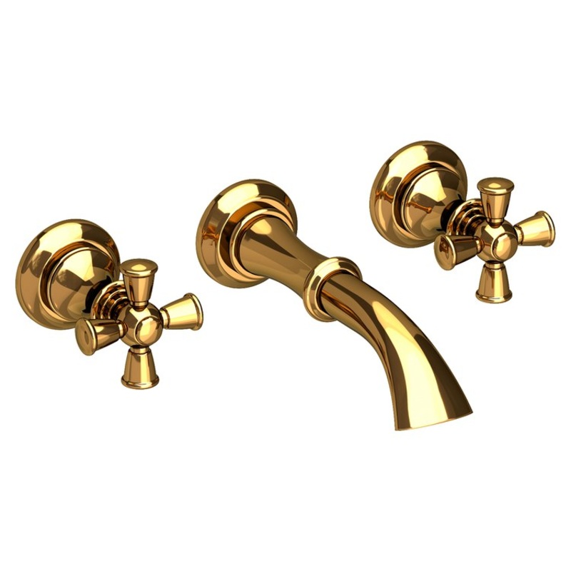 Sutton Two Handle Wall-Mount Bathroom Faucet with Cross Handles – Polished Gold PVD