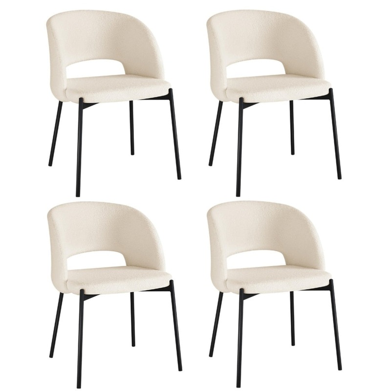 4x Armchair Dining Chair Sherpa White&Black