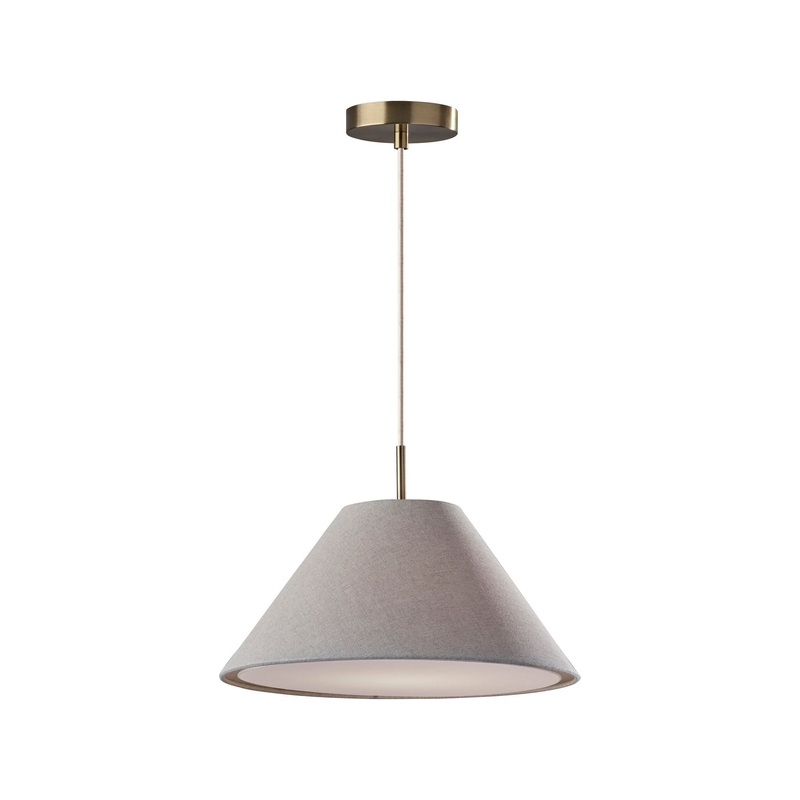 Hadley Pendant Light Grey Textured Fabric & Antique Brass