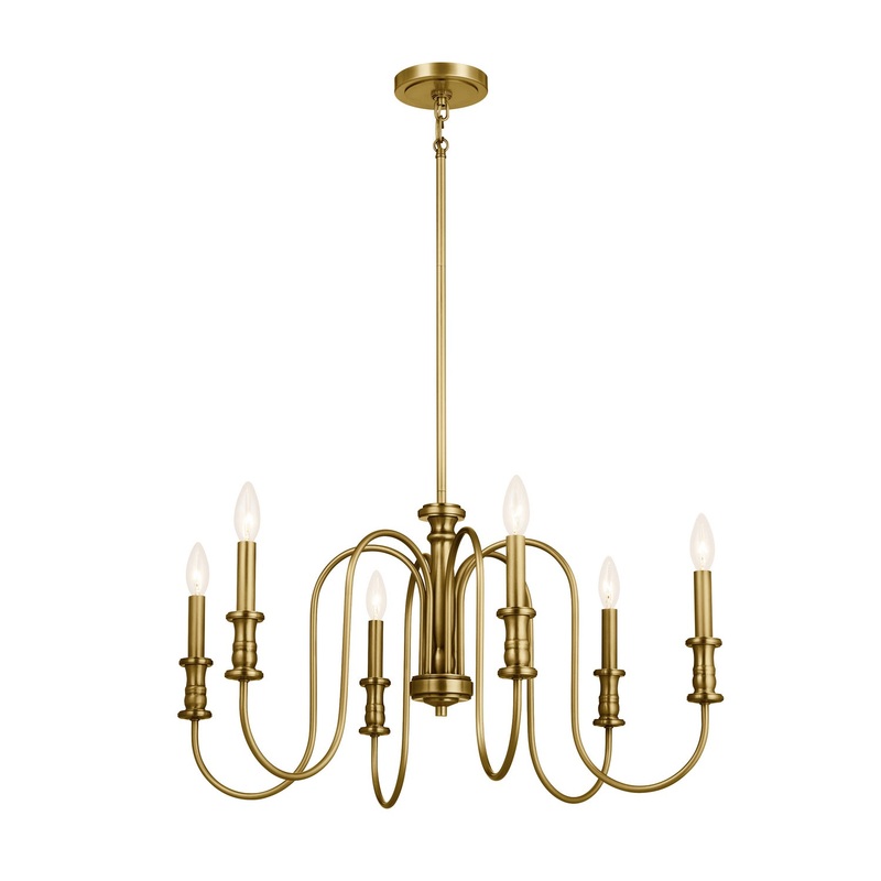 Kichler 52470NBR Six Light Chandelier, Natural Brass