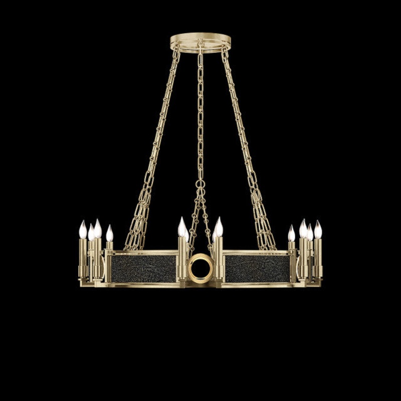 Mirage 35.75″W Round Chandelier Soft Gold Leaf/Brass/Black Knight