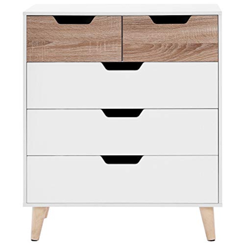 Q-HL Comodino Comodino con 5 Cassetti con Credenza con Gambe in Legno Cassettiera per Camera da Letto Bagno Soggiorno Vivaio