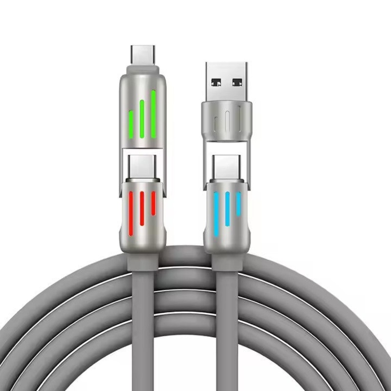 Universal PD Fast Charging Cable with LED Indicator – Zinc Alloy, Durable 1.5m Silicone Cord – Multiple Connector Options(Gray)
