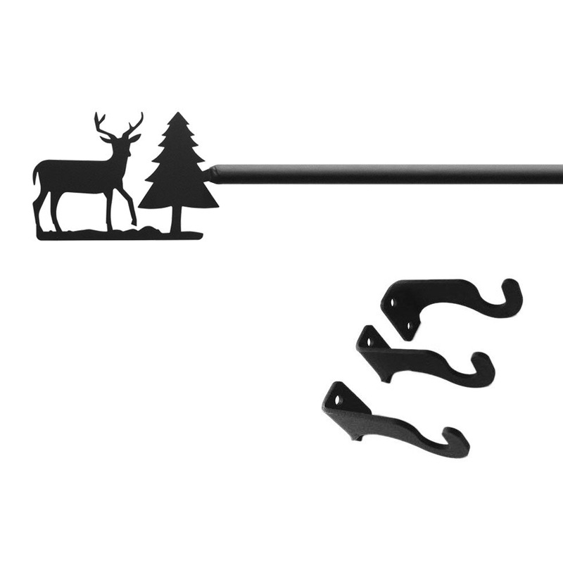 Village Wrought Iron CUR-203-112-S Deer Pine Curtain Rod LG (Hardware is INCLUDED)