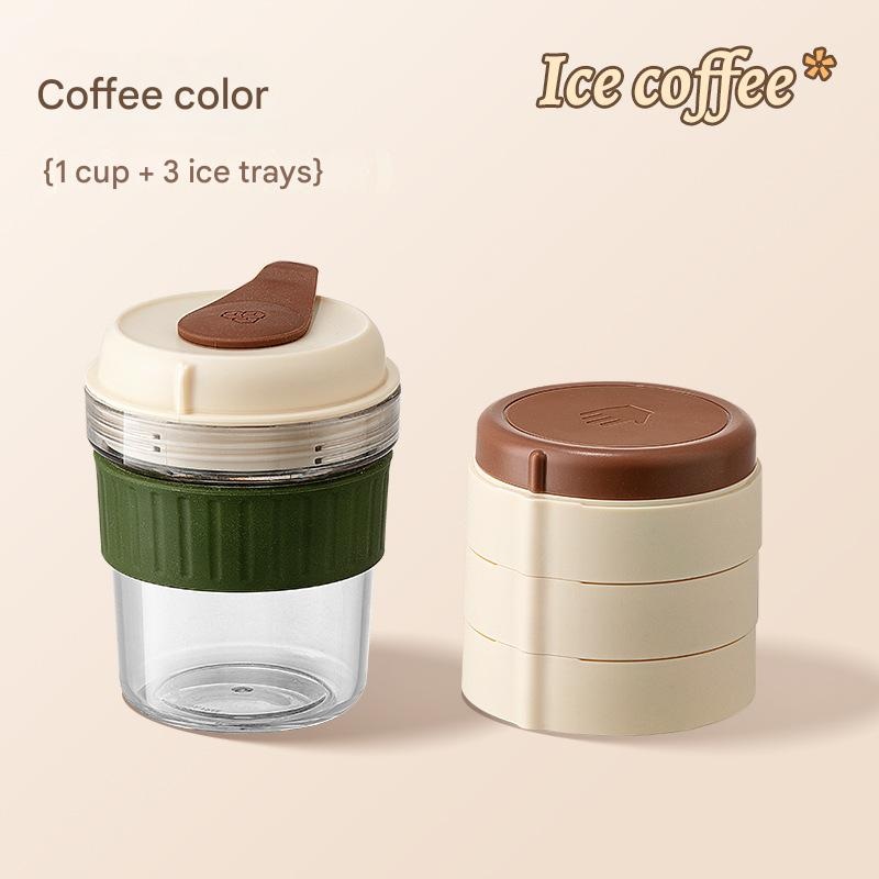 2-in-1 Ice Cube Maker Tumbler – Portable Cup with Integrated Silicone Ice Tray & Lid (1 cup + 3 ice tray)