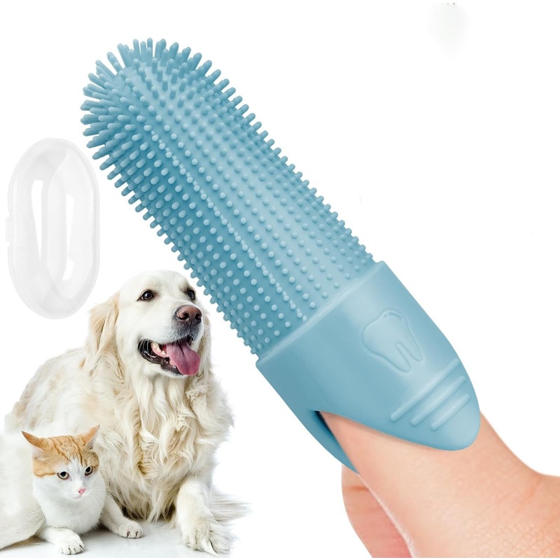 4 Pcs Blue Soft Silicone Pet Finger Toothbrush – Gentle Dental Care for Dogs & Cats, Tartar & Plaque Remover