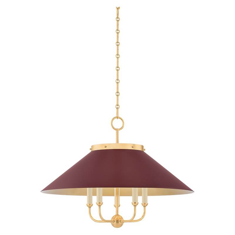 Clivedon 5-Light Chandelier Aged Brass/Soft Crimson