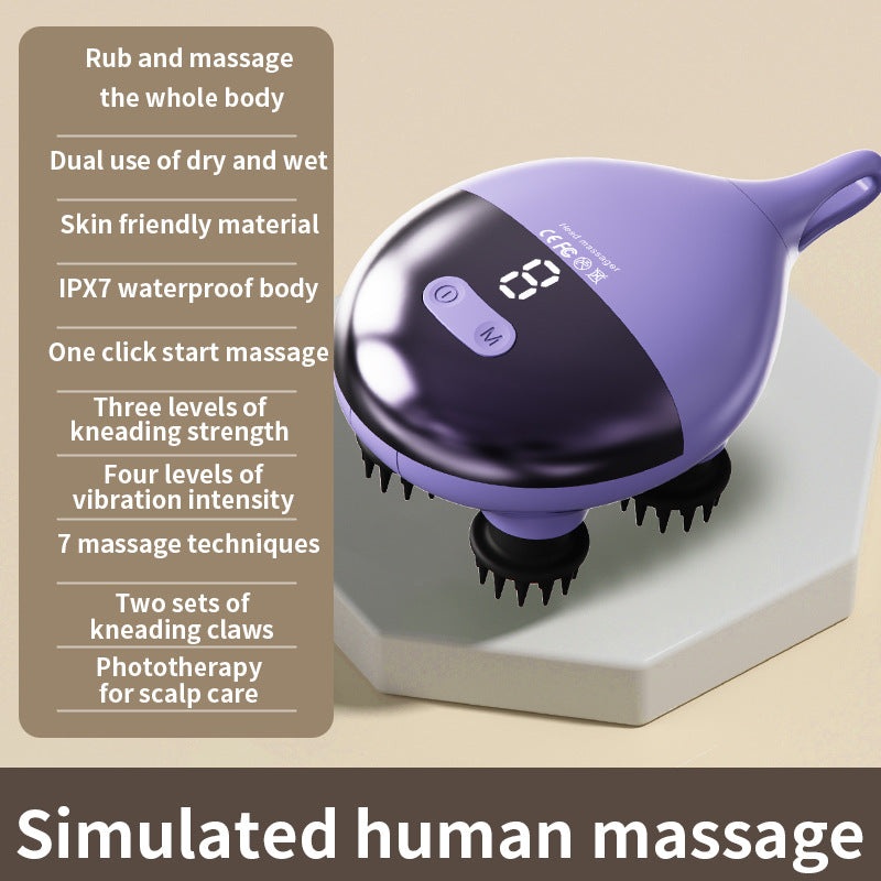 Intelligent 3D Electric Head & Scalp Massager – 7 Massage Techniques, IPX7 Waterproof, Rechargeable(Purple)